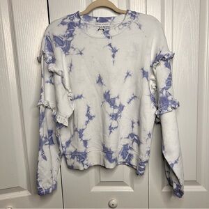 Rebecca Minkoff Women's M Terry Crew Pullover Sweater Blue‎ White Tie Dye NWT